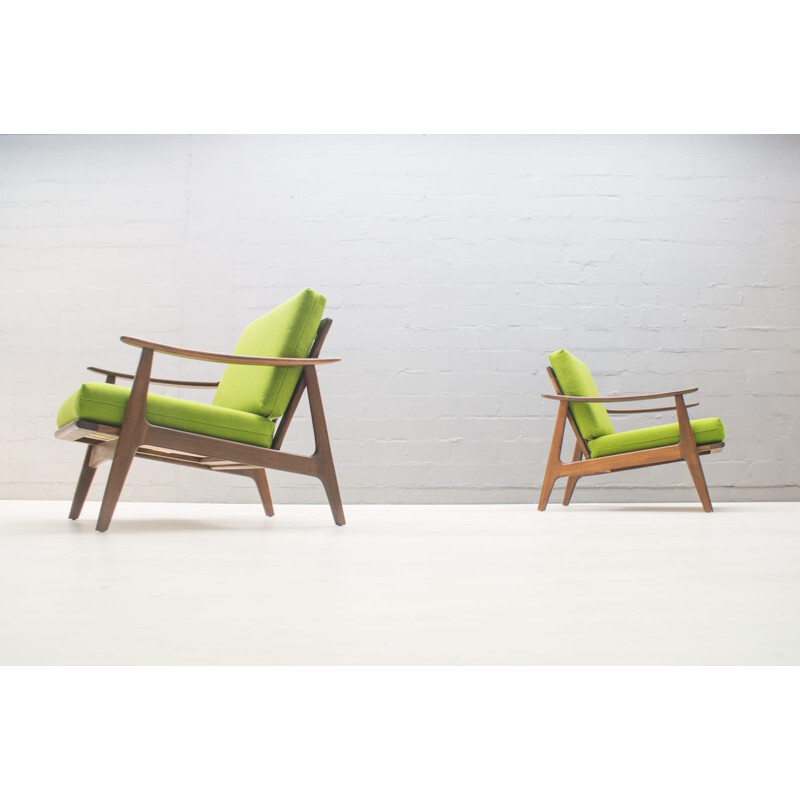 Pair of Mid-Century Scandinavian Green Armchairs - 1950s