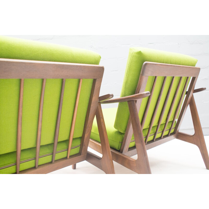 Paire de fauteuils scandinave vert vintage - 1950