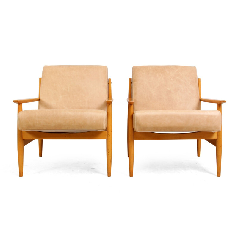 Paire de fauteuils vintage en cuir - 1960