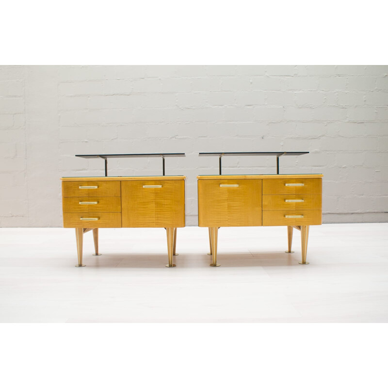 Pair of elegant Mid-Century Night Consoles with Black Glass - 1950s