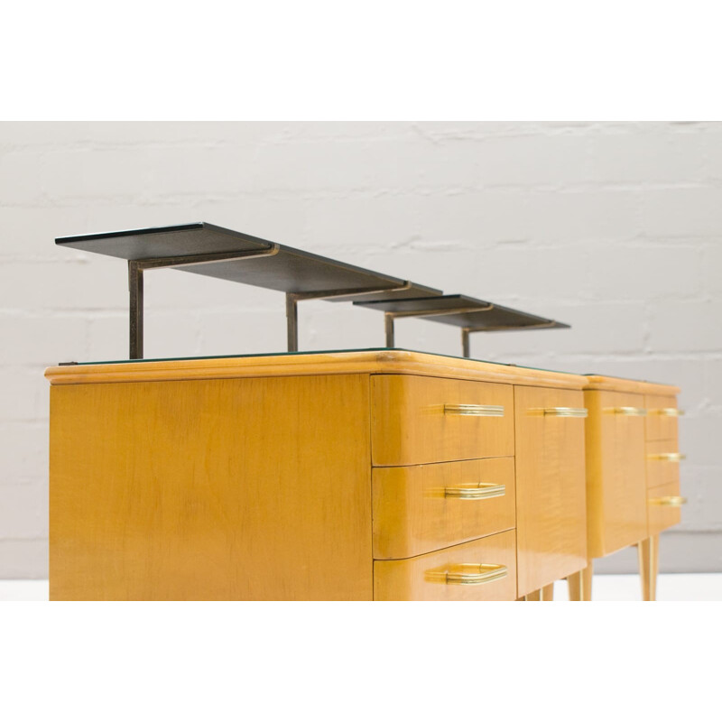 Pair of elegant Mid-Century Night Consoles with Black Glass - 1950s