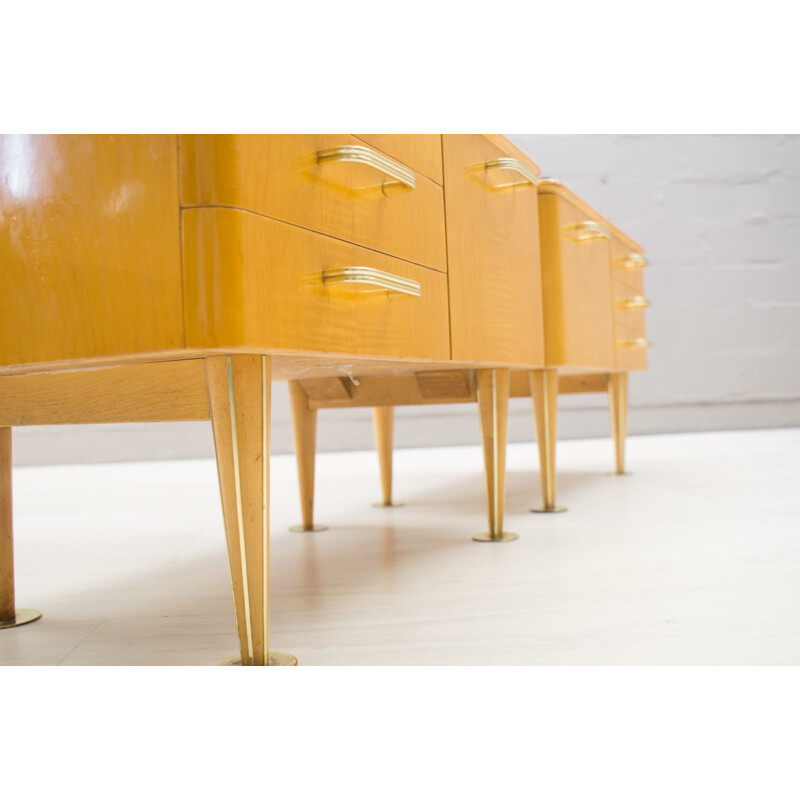 Pair of elegant Mid-Century Night Consoles with Black Glass - 1950s