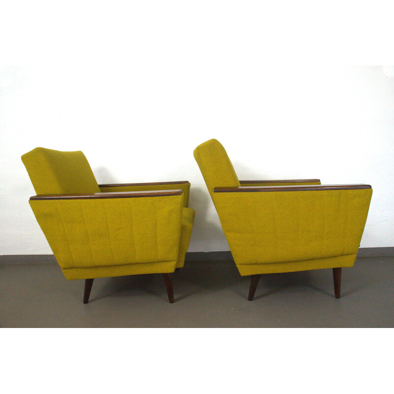 Pair of easychairs in yellow and wood - 1950s