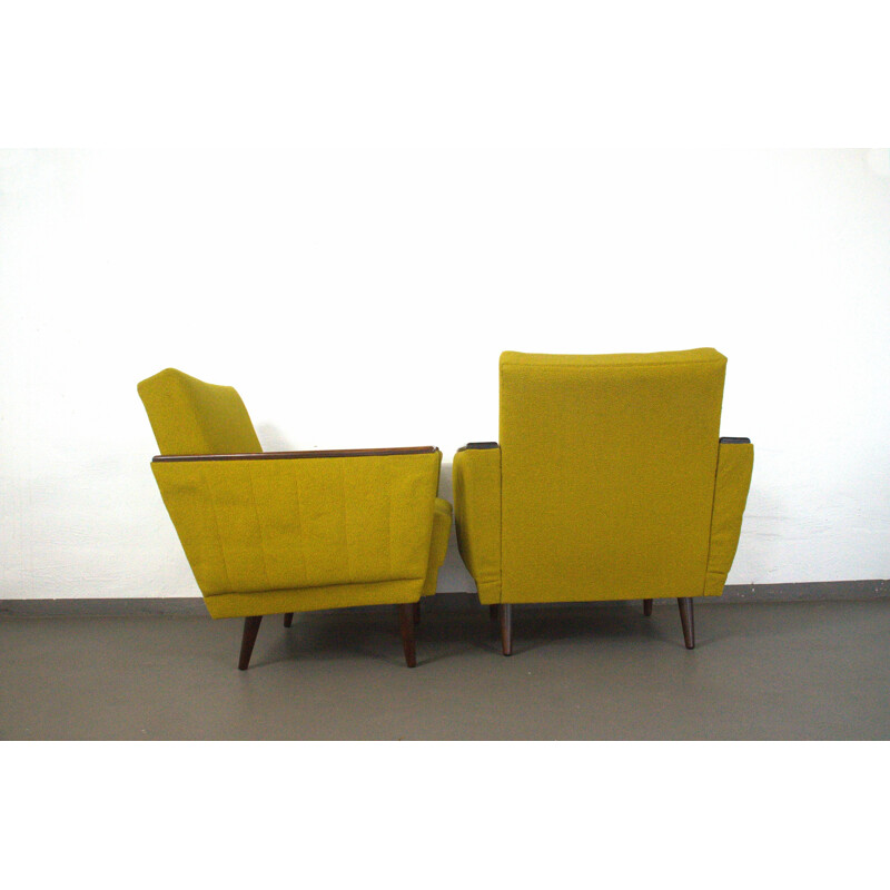 Pair of easychairs in yellow and wood - 1950s