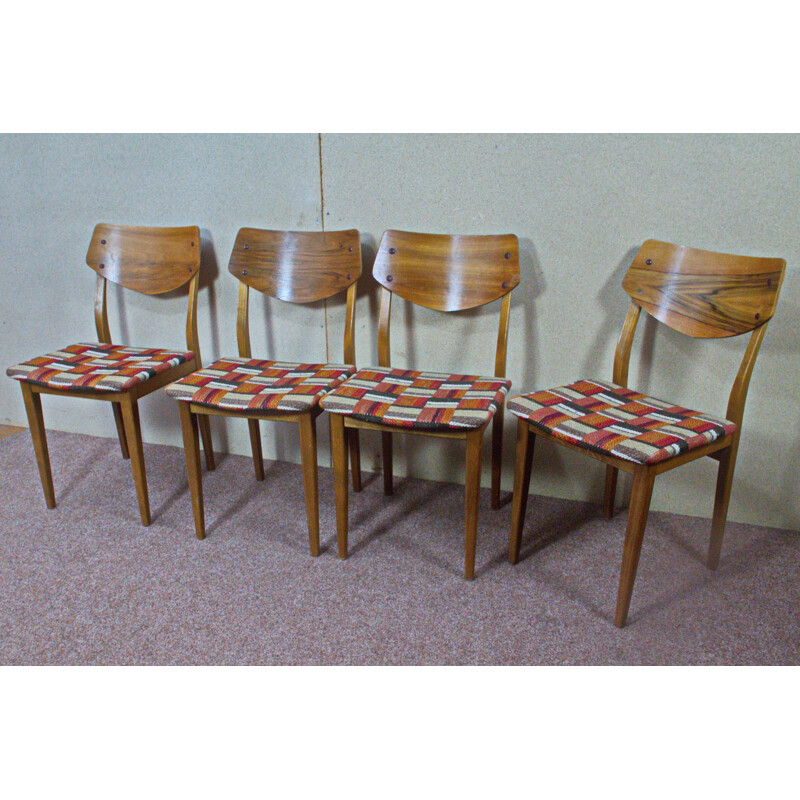 Lot de 4 Chaises à repas allemandes en noyer - 1960