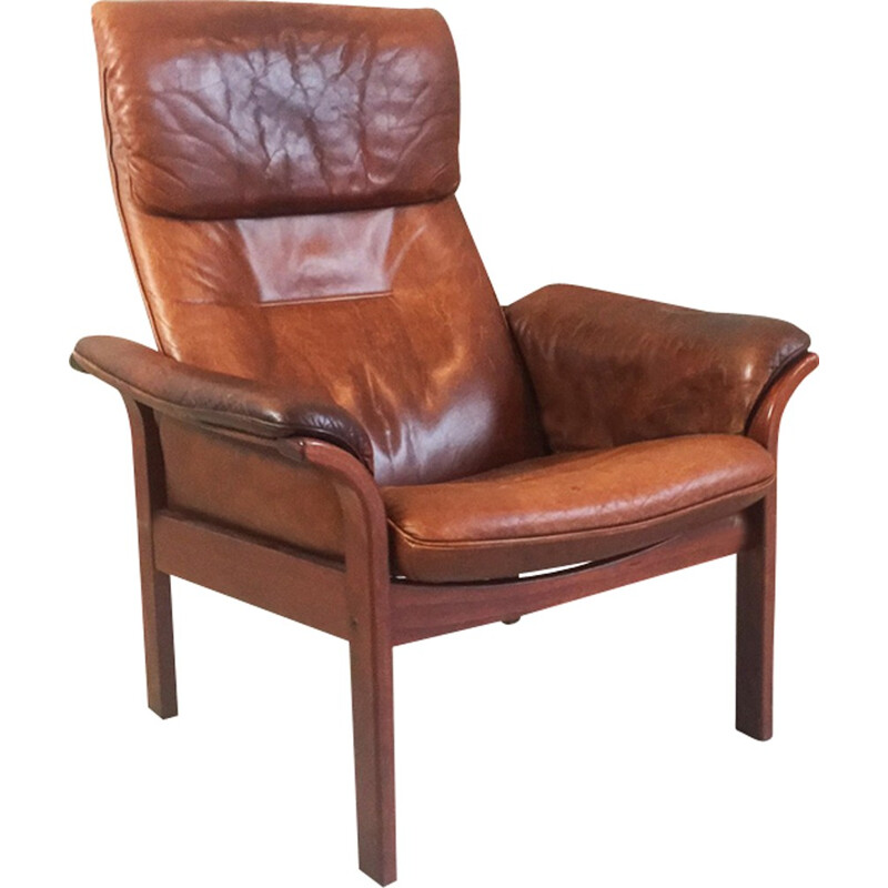 Vintage brown leather armchair by G Mobel - 1960s