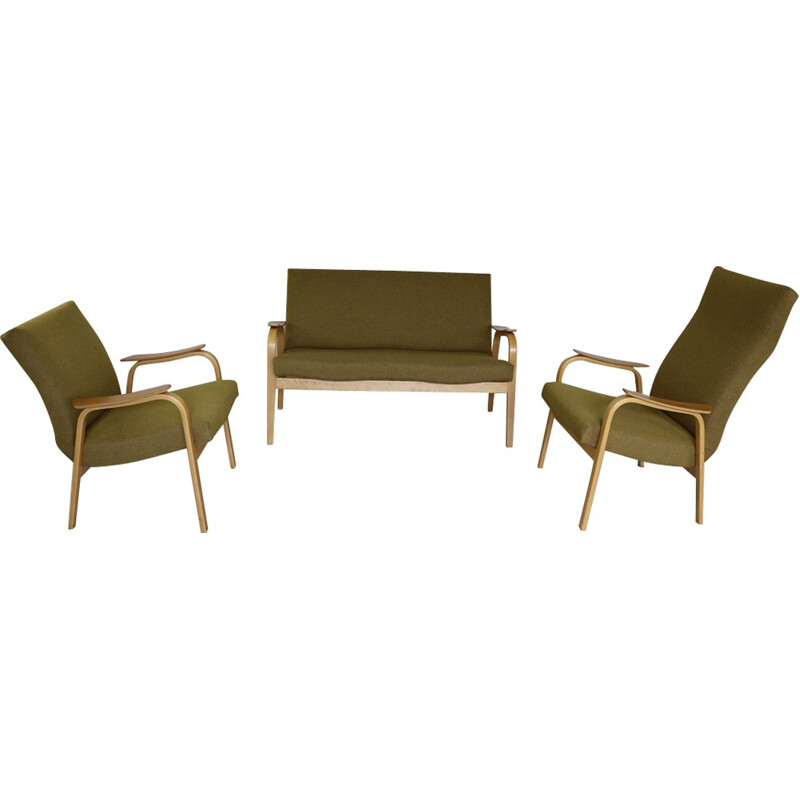 Vintage living room set in green fabric by Cees Braakman for Pastoe - 1950s