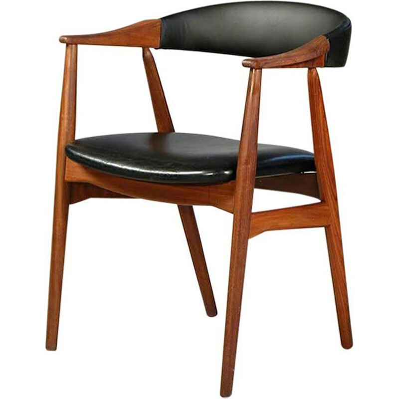 Fauteuil en teck et skaï noir d'Harlev pour Farstrup Mobler - 1950