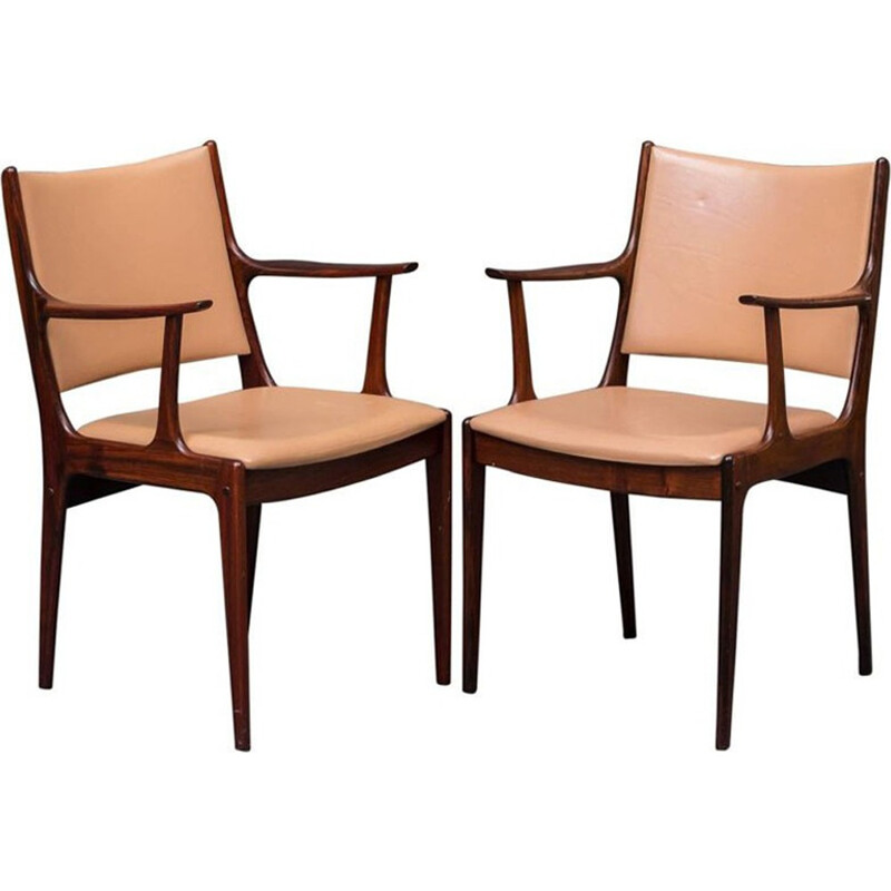 Paire de fauteuils en palissandre et cuir marron de Johannes Andersen for Uldum Mobel - 1960