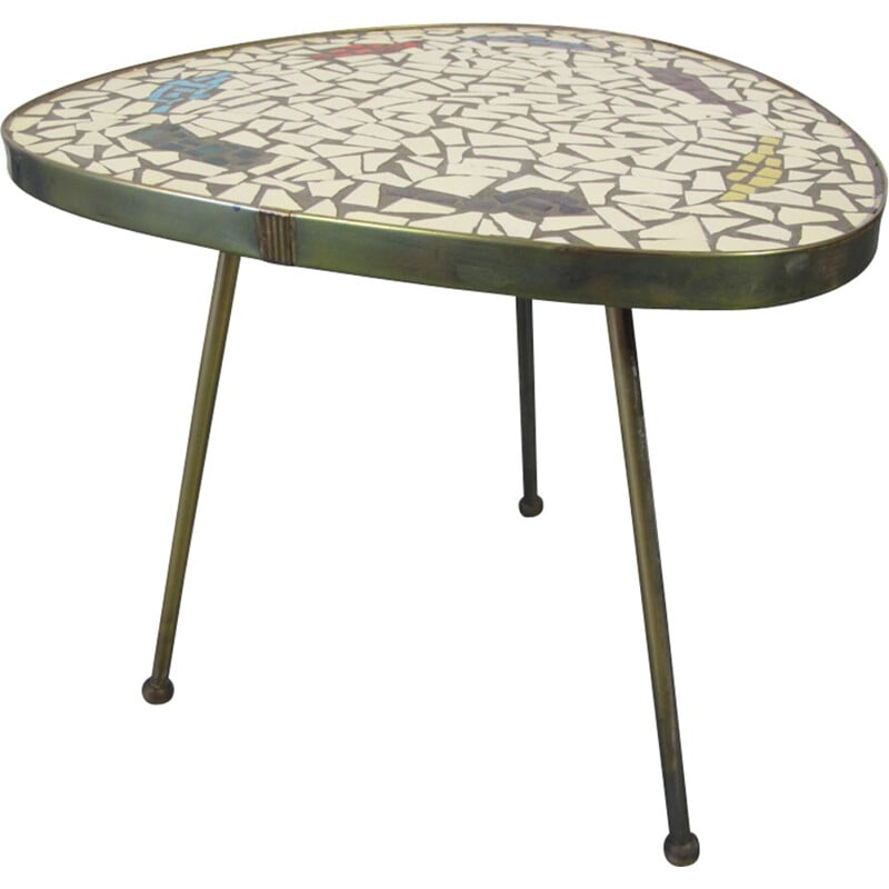 Vintage Mosaic and Brass Side Table - 1950s