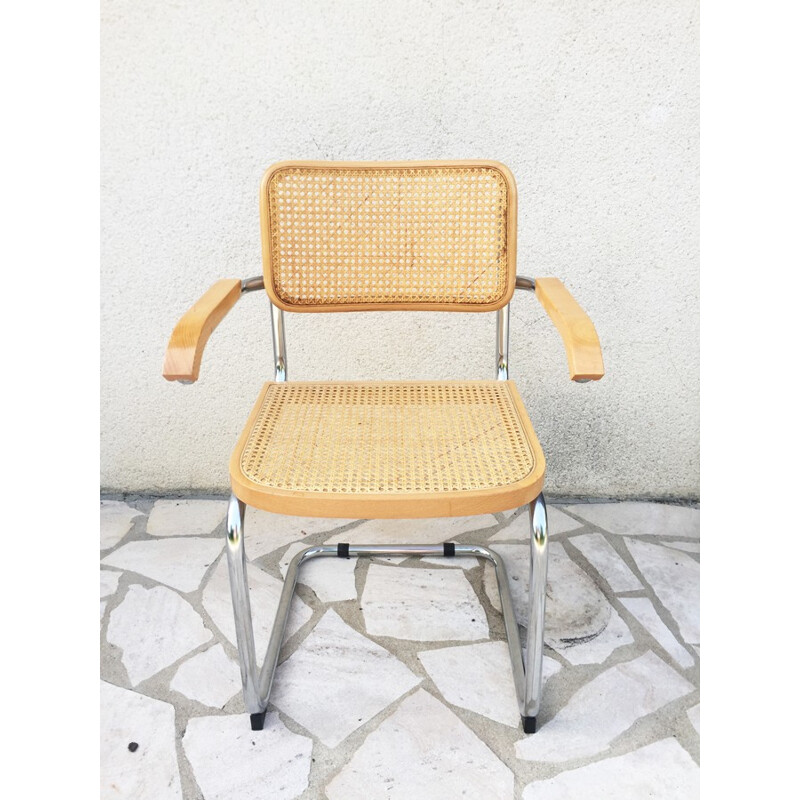 Vintage armchair with seat and backrest made of cane - 1970s
