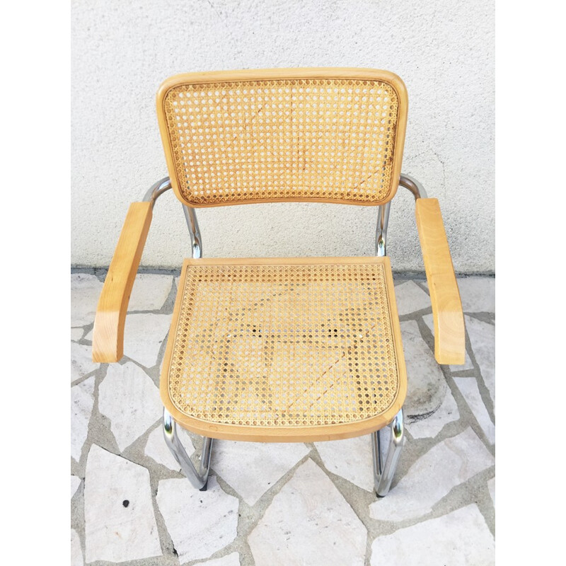 Vintage armchair with seat and backrest made of cane - 1970s