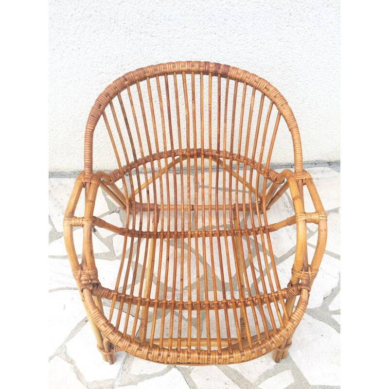 Vintage Rattan wicker armchair - 1960s