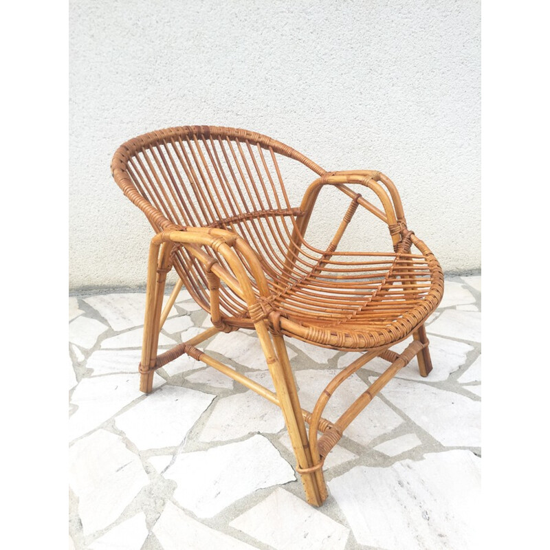 Vintage Rattan wicker armchair - 1960s