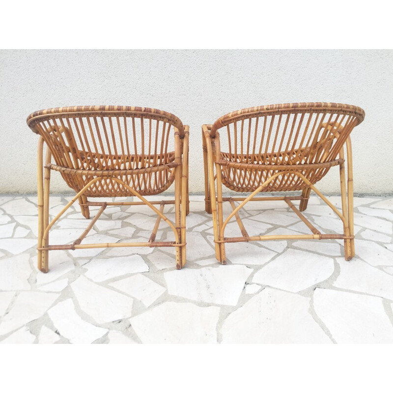 Set of 2 vintage rattan armchairs - 1960s