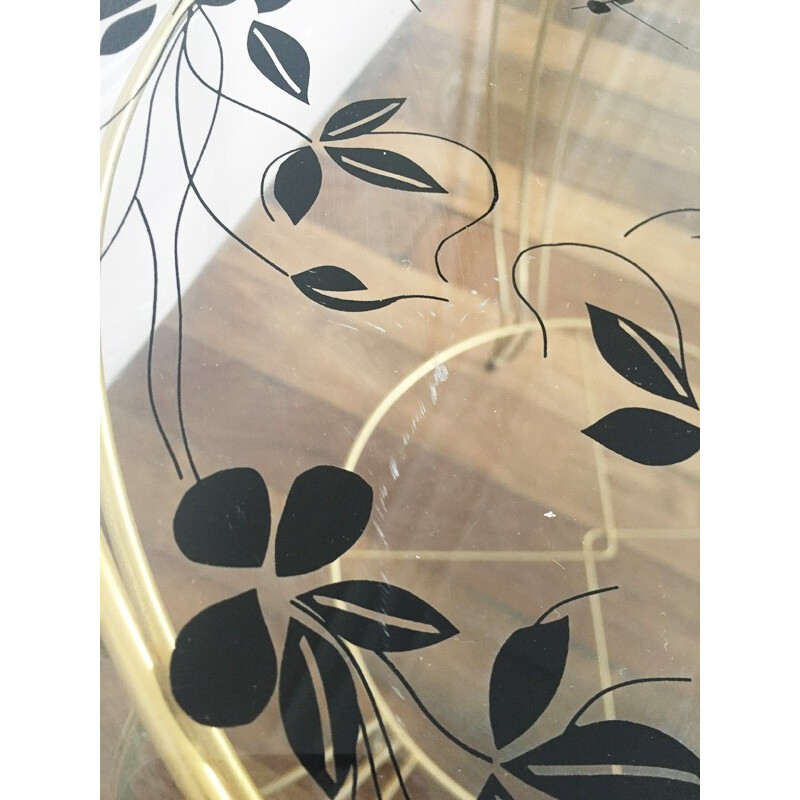 Vintage pedestal table in golden metal and glass - 1950s