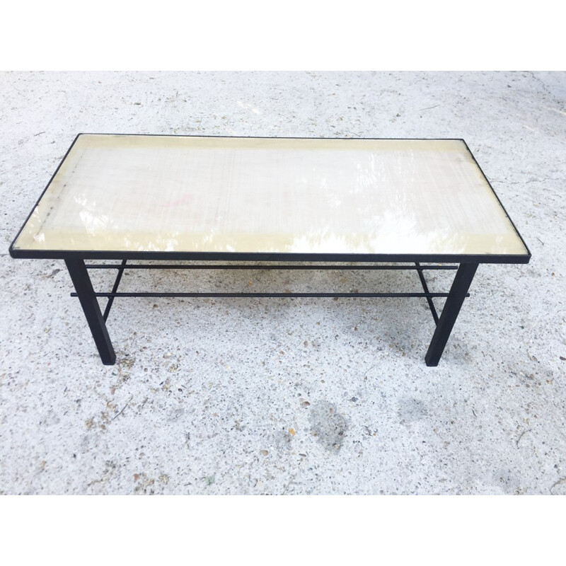 Table basse vintage en verre et métal - 1960