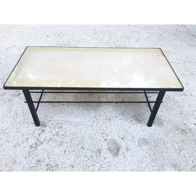 Vintage glass and metal coffee table - 1960s