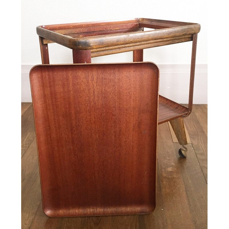 Desserte vintage scandinave à roulette - 1960