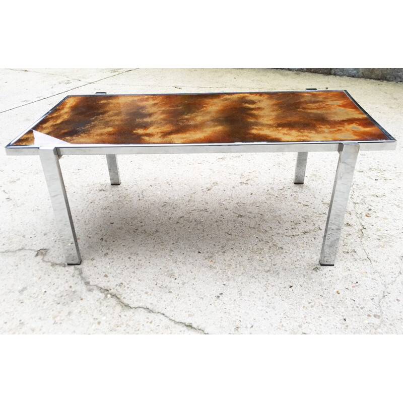 Vintage chromed coffee table in glass - 1970s