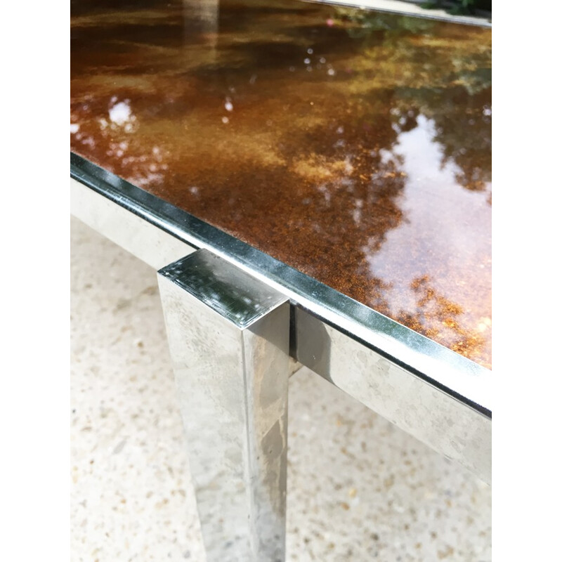 Vintage chromed coffee table in glass - 1970s