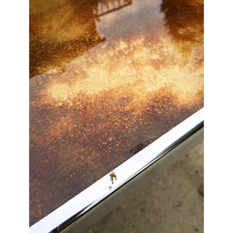 Vintage chromed coffee table in glass - 1970s