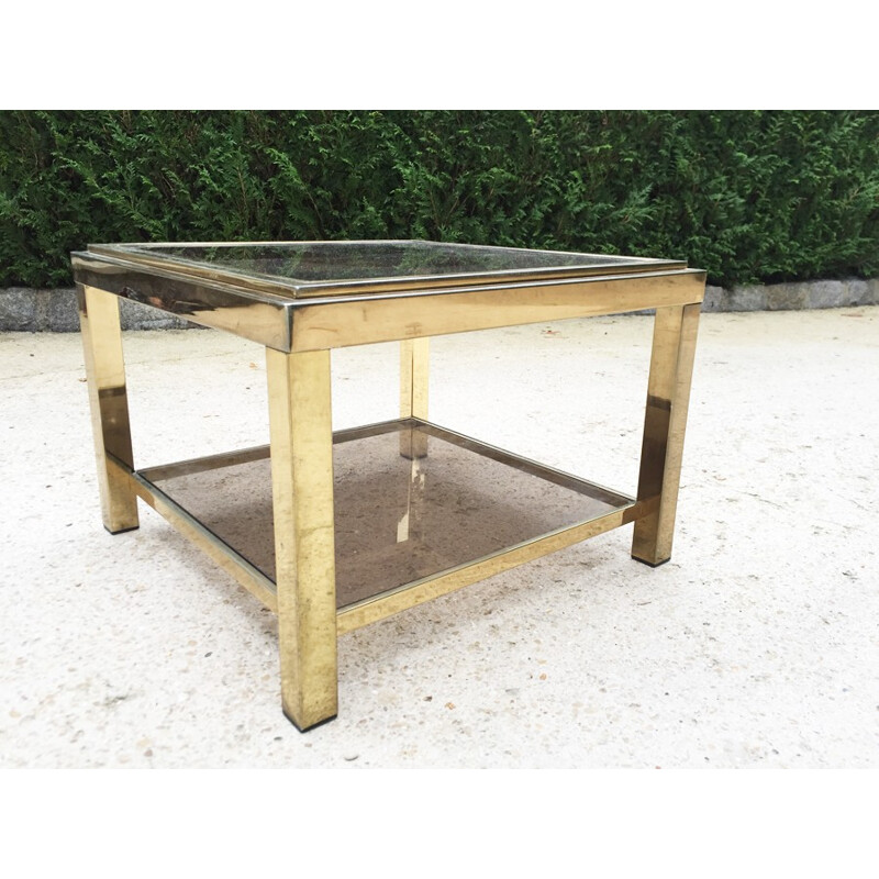 Square glass vintage coffee table - 1970s