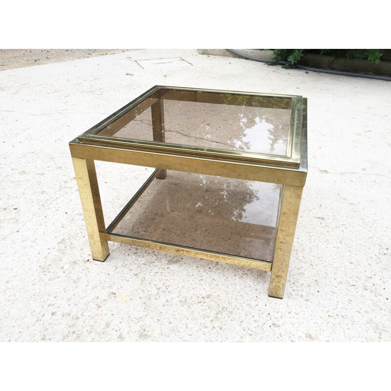 Table basse vintage carrée en verre - 1970s