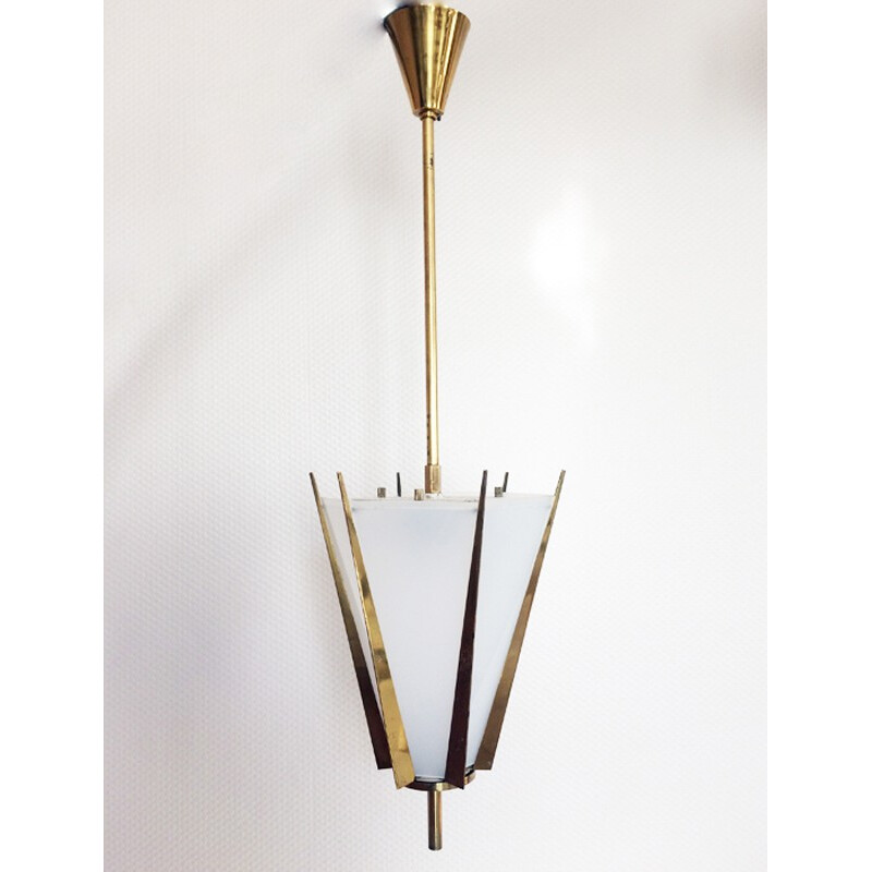 Vintage gilt metal and plexiglas hanging lamp - 1950s