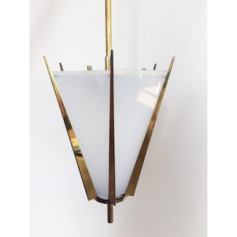 Vintage gilt metal and plexiglas hanging lamp - 1950s