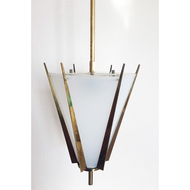 Vintage gilt metal and plexiglas hanging lamp - 1950s
