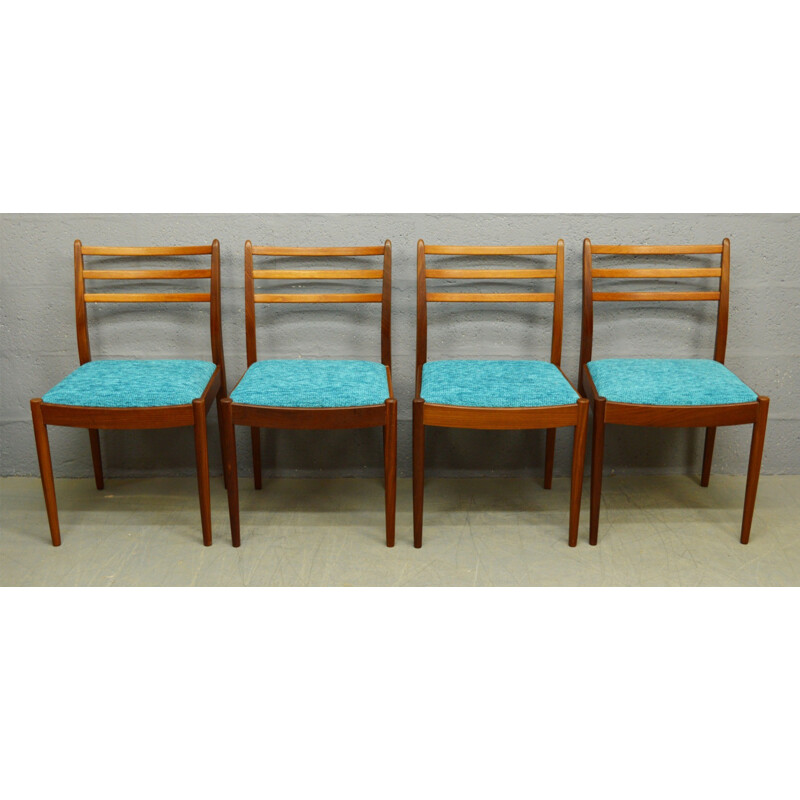 Suite de 4 chaises à repas vintage en teck et en tissu par G-plan - 1960 