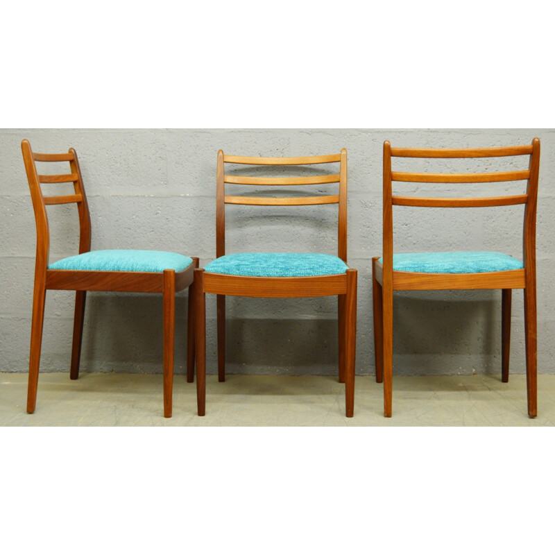 Suite de 4 chaises à repas vintage en teck et en tissu par G-plan - 1960 