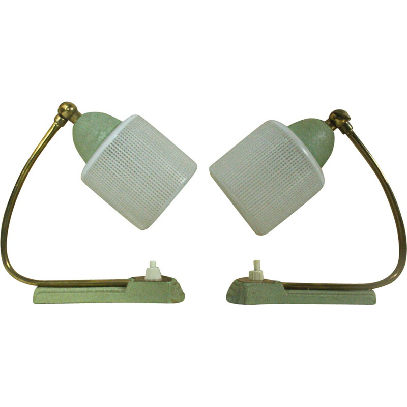 Pair of German table lamps with brass & glass - 1950s