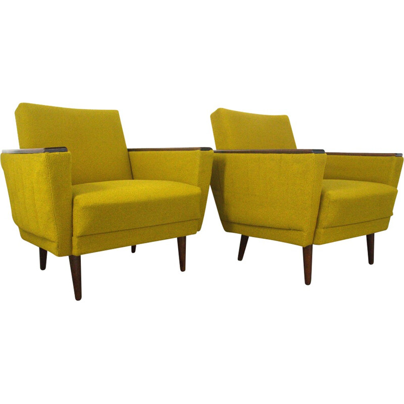 Pair of easychairs in yellow and wood - 1950s