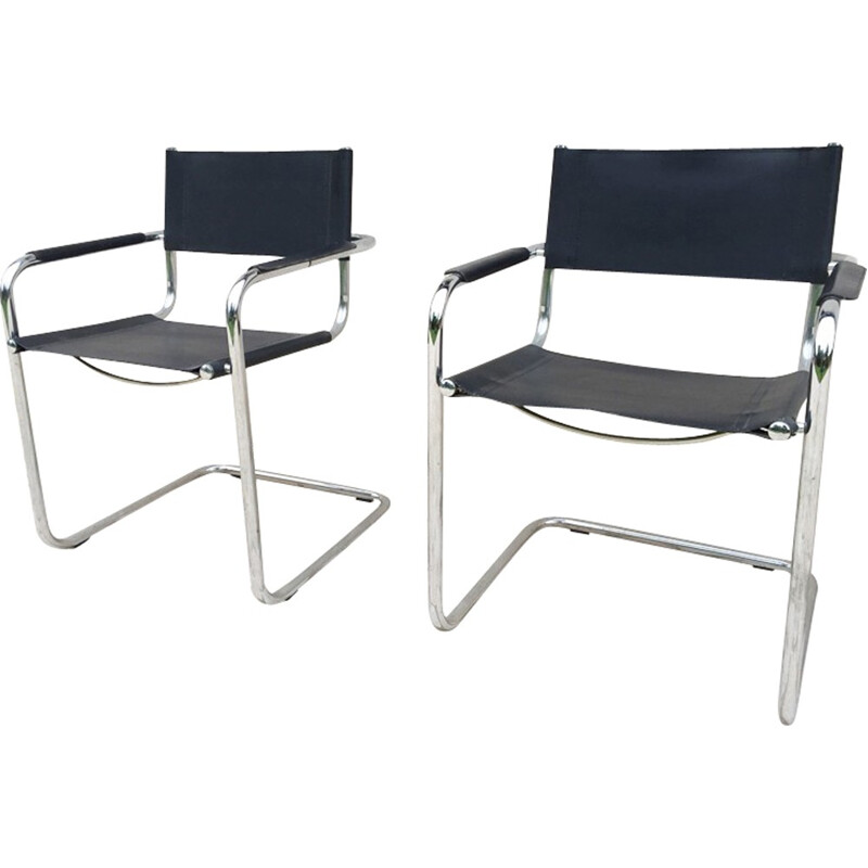 Paire de fauteuils vintage en simili cuir et chrome - 1970