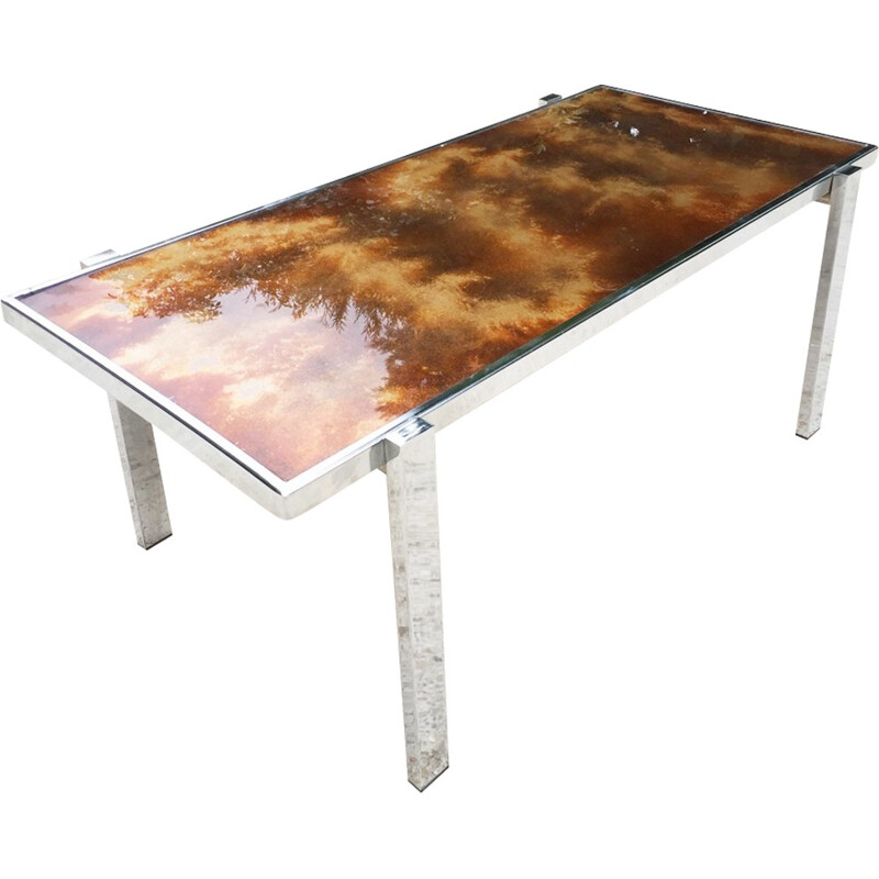 Vintage chromed coffee table in glass - 1970s