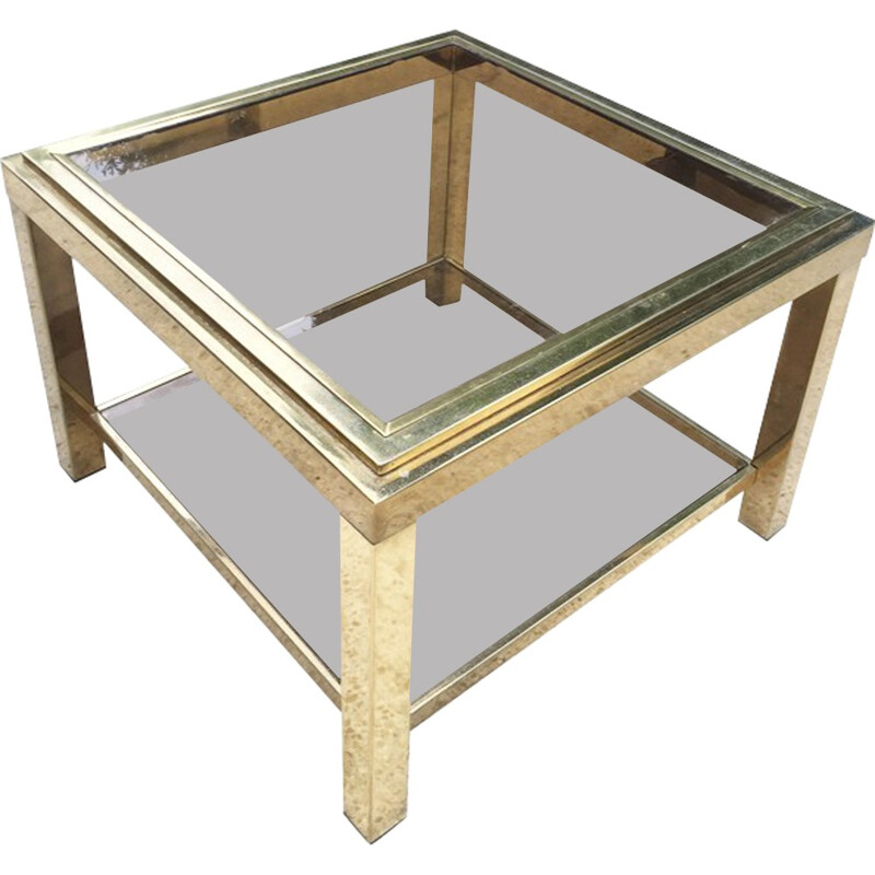 Square glass vintage coffee table - 1970s