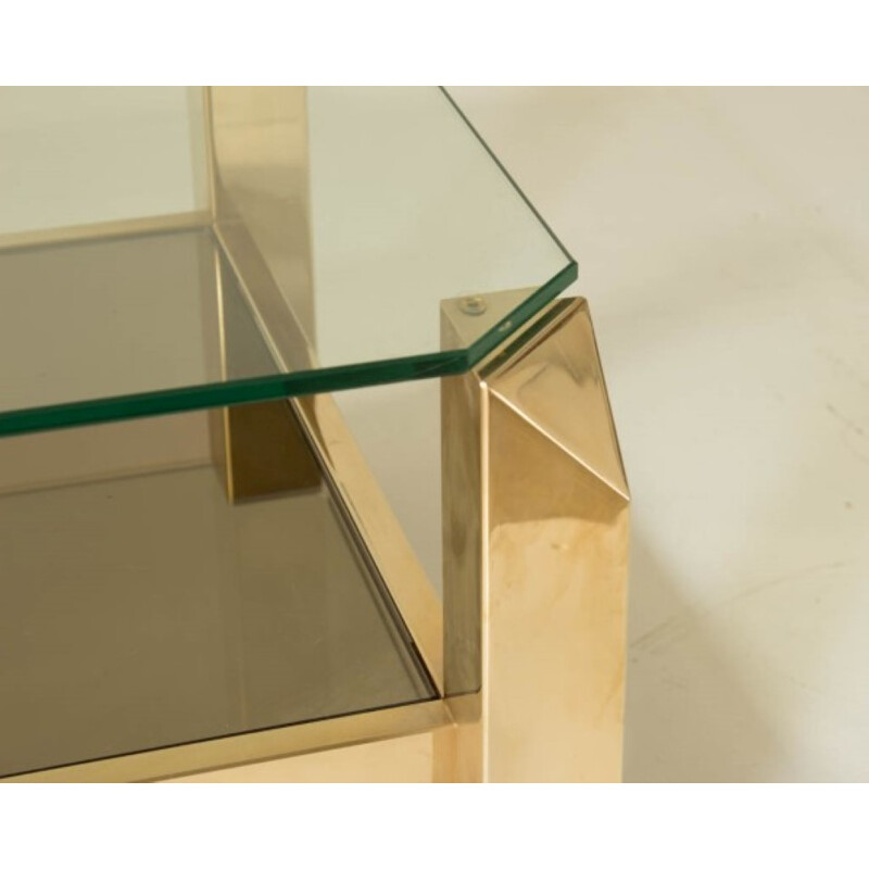 Pair of golden coffee table made of brass and glass for Belgochrome - 1970s