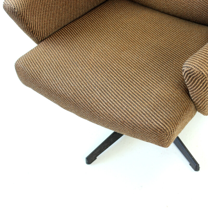 Swivel Wing Chair in Original Brown Fabric, Czechoslovakia - 1970s