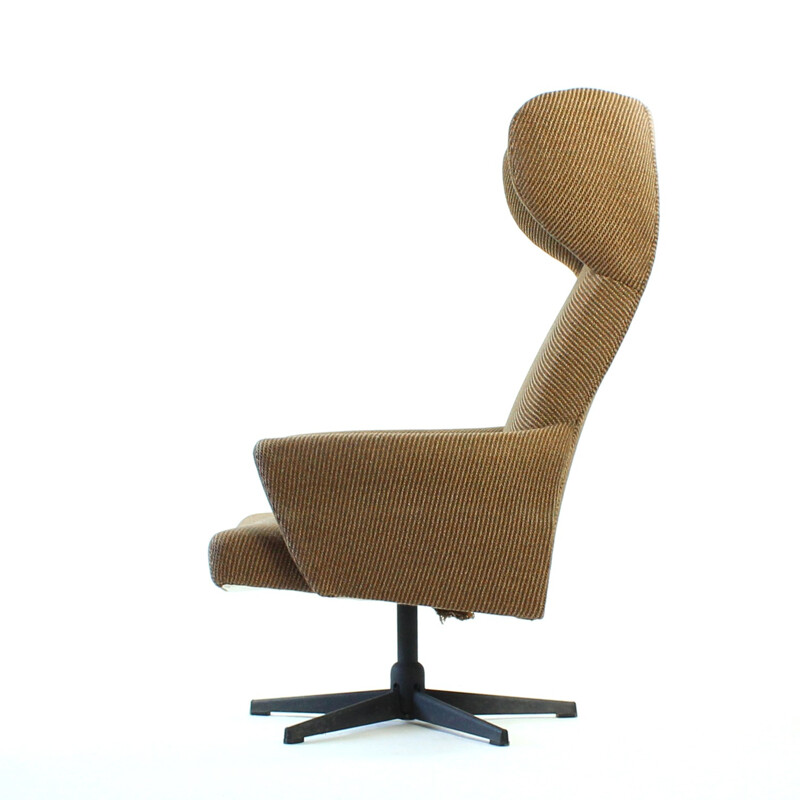 Swivel Wing Chair in Original Brown Fabric, Czechoslovakia - 1970s