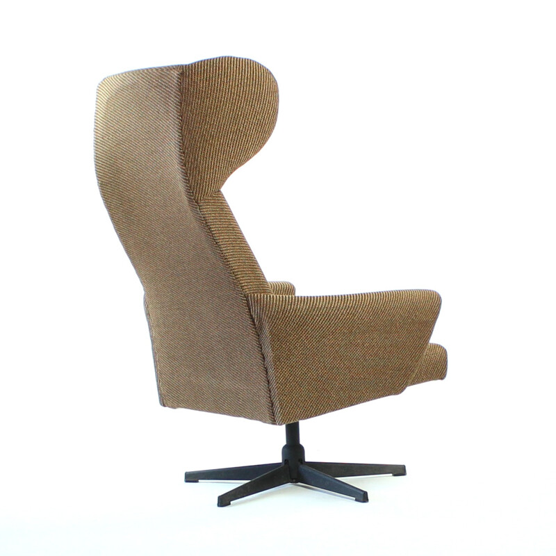 Swivel Wing Chair in Original Brown Fabric, Czechoslovakia - 1970s