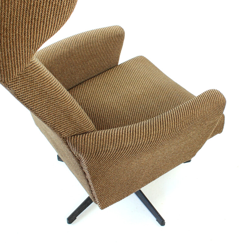 Swivel Wing Chair in Original Brown Fabric, Czechoslovakia - 1970s