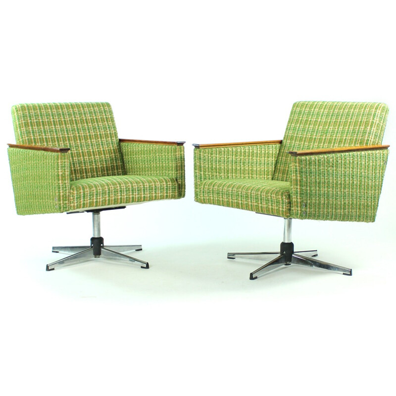 Pair of Green Swivel Club armchairs, Czechoslovakia - 1960s