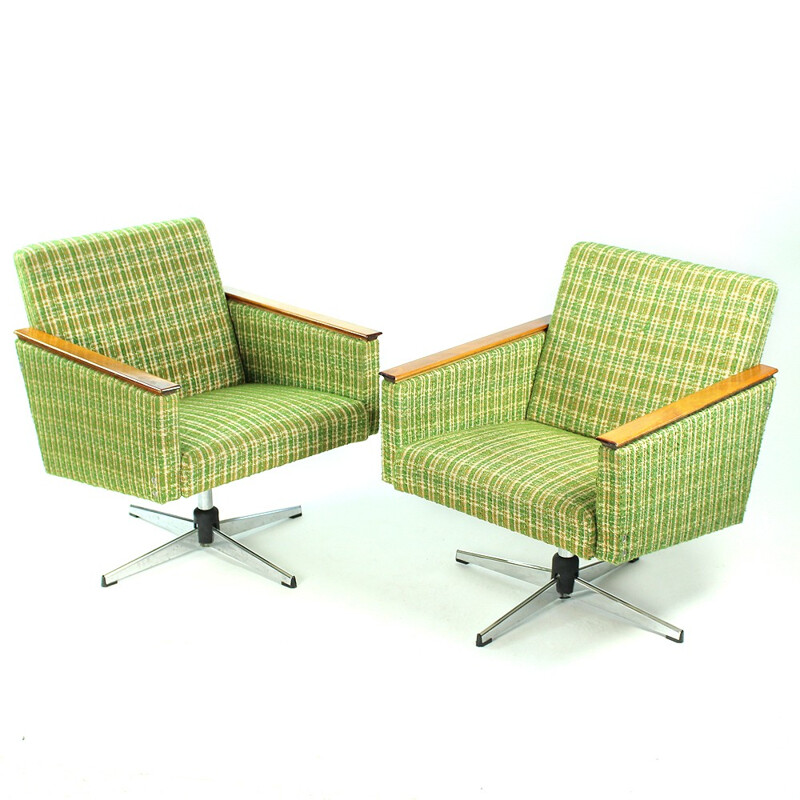 Pair of Green Swivel Club armchairs, Czechoslovakia - 1960s