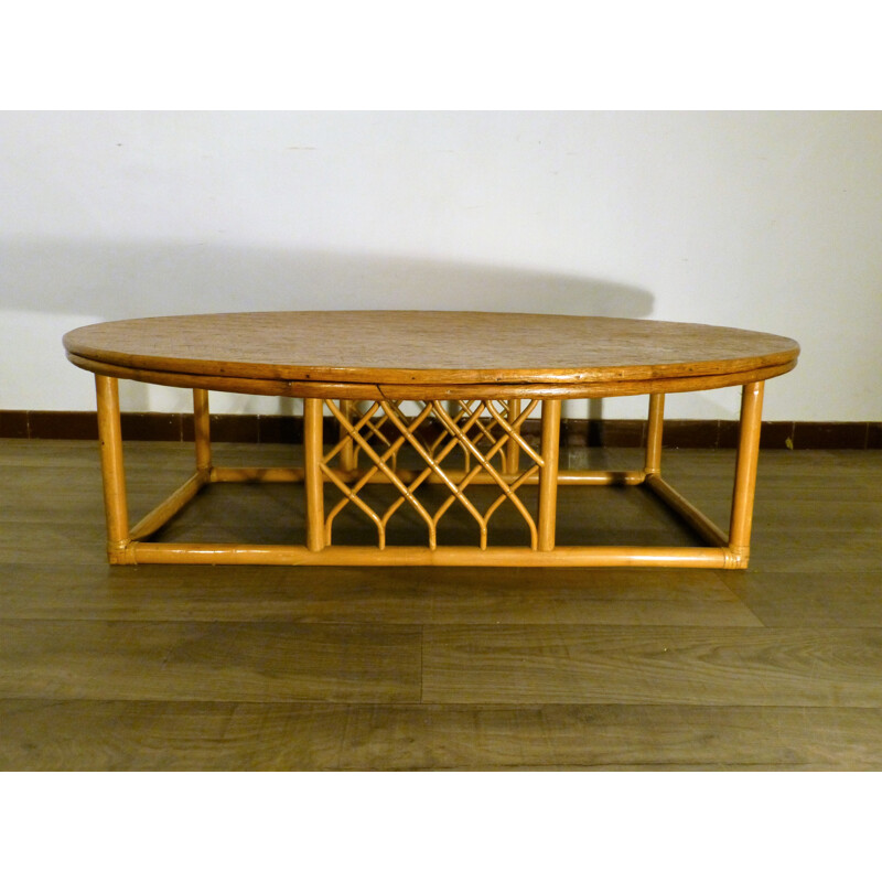 Large Vintage Rattan Coffee table - 1960s