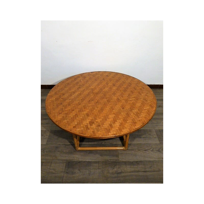 Grande table basse vintage en rotin - 1970