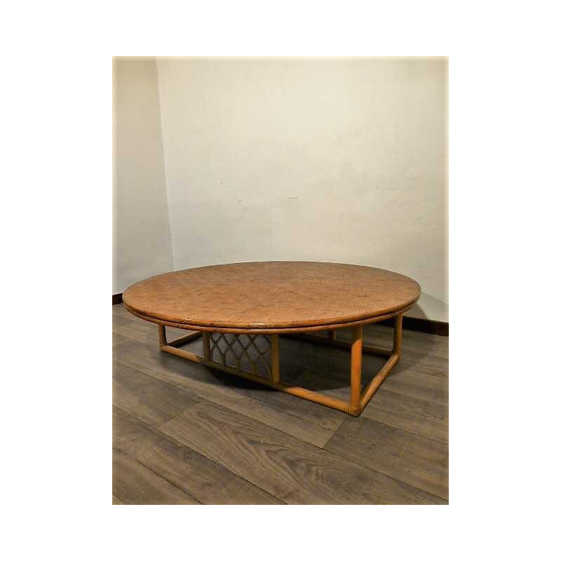 Large Vintage Rattan Coffee table - 1960s