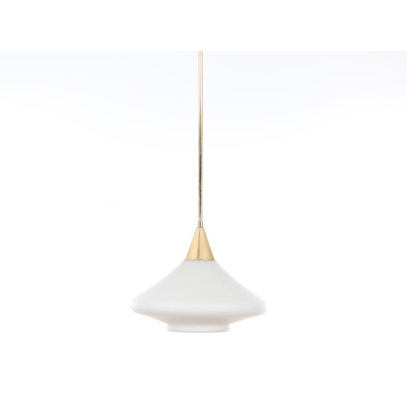 Vintage Scandinavian hanging lamp made of opal and brass - 1960s