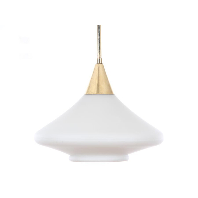 Vintage Scandinavian hanging lamp made of opal and brass - 1960s